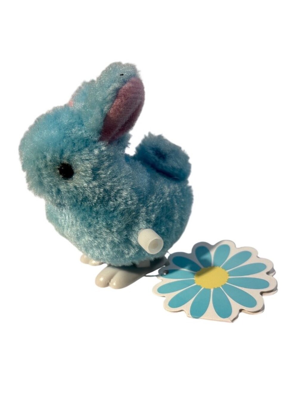 Blue Wind Up Bunny Toy Hopping For Ages 3+ Plush & Plastic 3"